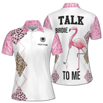 Custom Name Leopard Argyle Talk To Me Birdie Women's Polo Shirt S-5XL