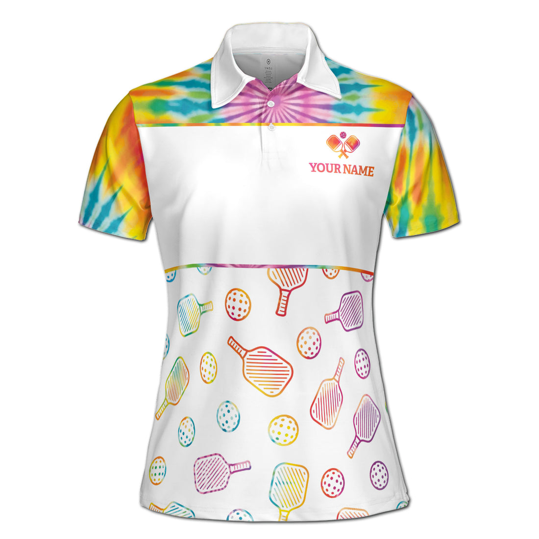 Custom Name Rainbow Pickleball Pattern Women's Polo Shirt S-5XL