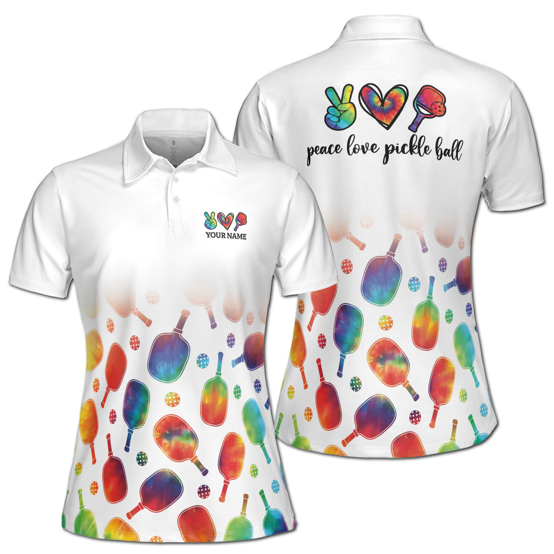 Custom Name Peace Love And Pickleball Women's Polo Shirt S-5XL
