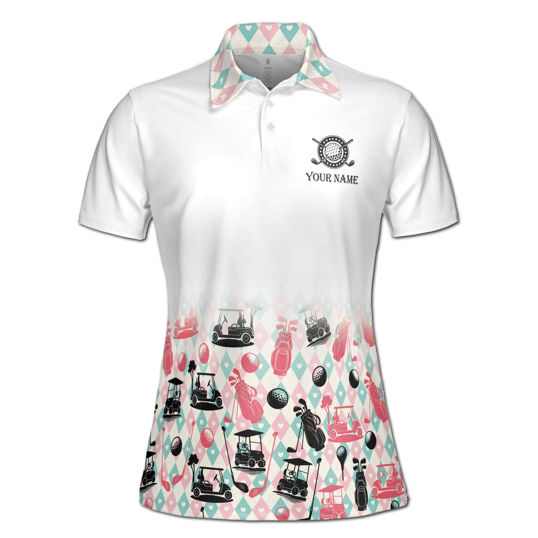 Custom Name Lovely Argyle Golf Pattern Golfer Women's Polo Shirt S-5XL