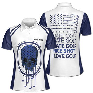 Custom Skull Golfer Nice Shot I Love Golf Women's Polo Shirt S-5XL