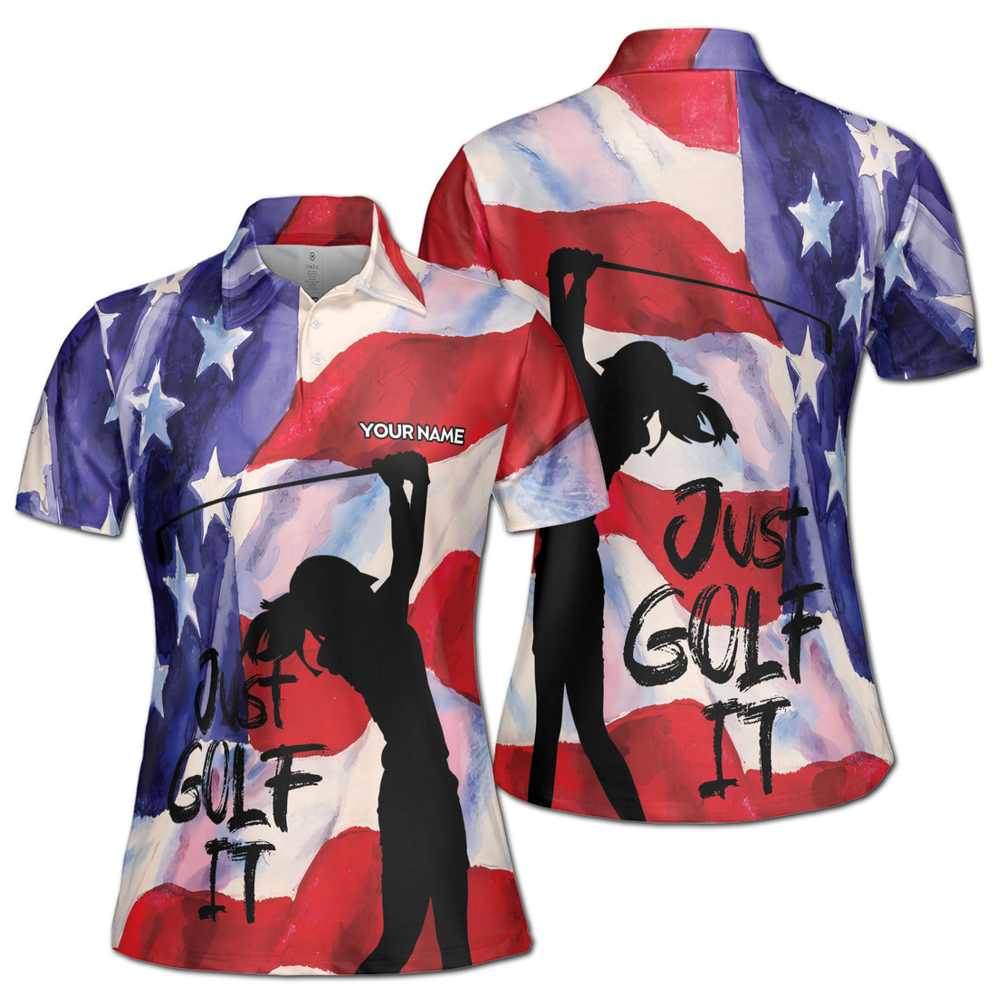 Custom Patriotic Watercolor America Just Golf It Women's Polo Shirt S-5XL