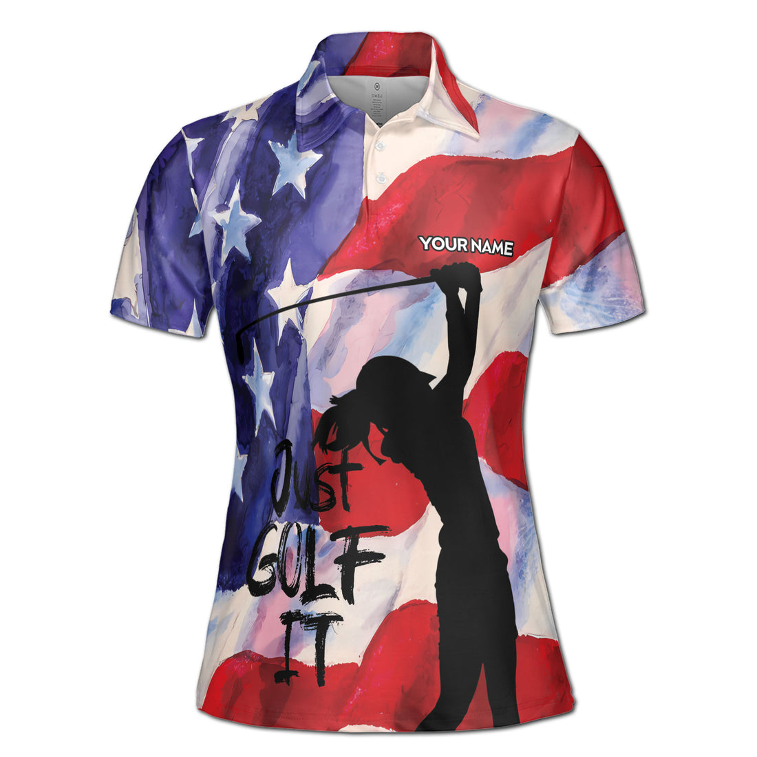 Custom Patriotic Watercolor America Just Golf It Women's Polo Shirt S-5XL