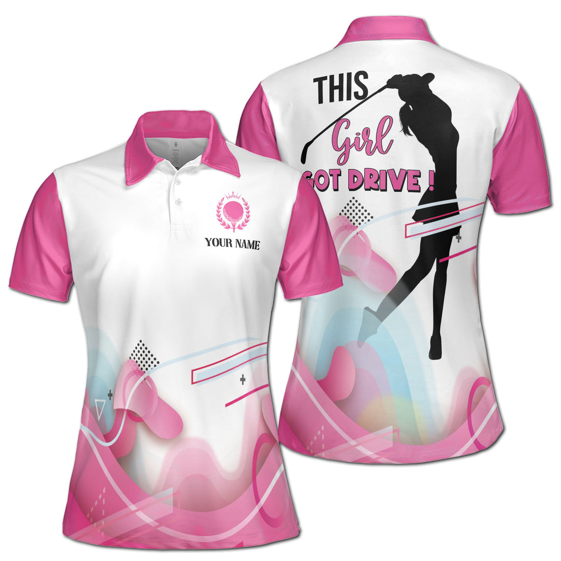 Custom Name Pink Lady Golfer This Girl Got Drive Women's Polo Shirt S-5XL