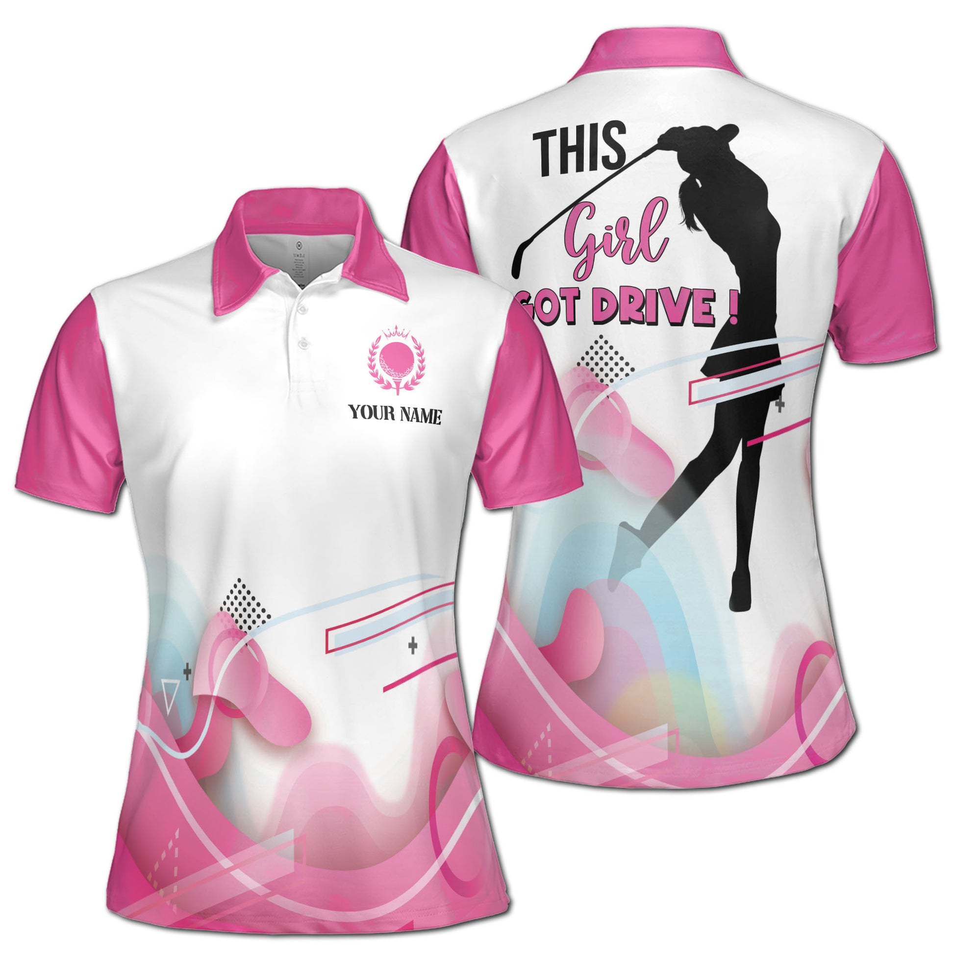 Custom Name Pink Lady Golfer This Girl Got Drive Women's Polo Shirt S-5XL