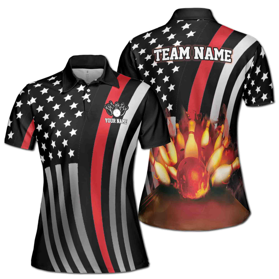 Personalized Flaming Bowling American Women's Polo Shirt S-5XL