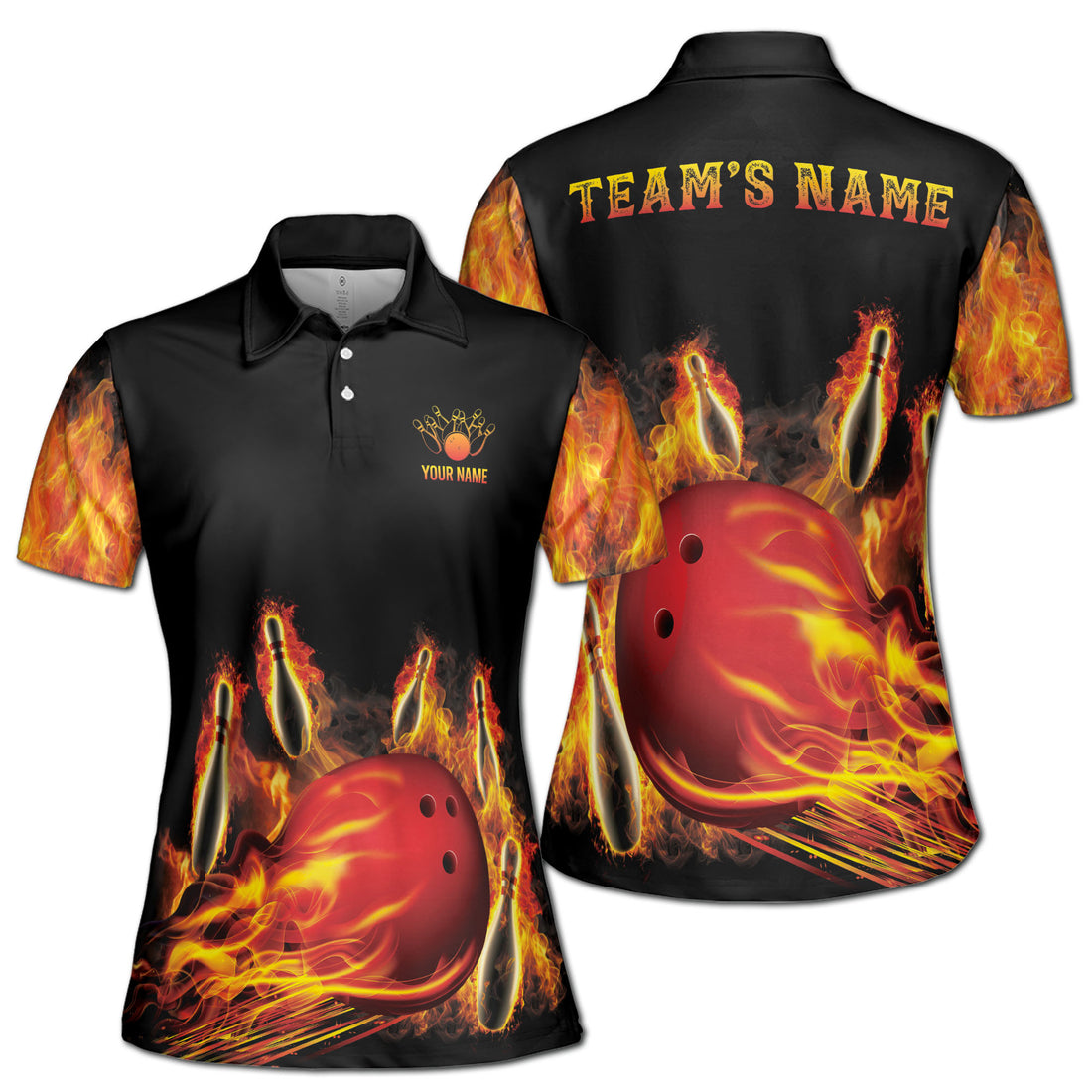 Personalized Bowling On Fire Texas Style Women's Polo Shirt S-5XL