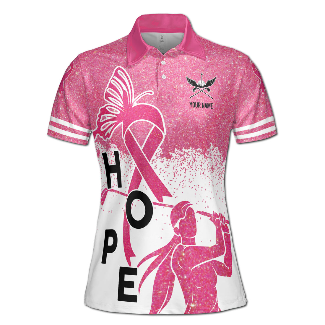 Custom Name Pink Glitter Hope Lady Golfer Women's Polo Shirt S-5XL