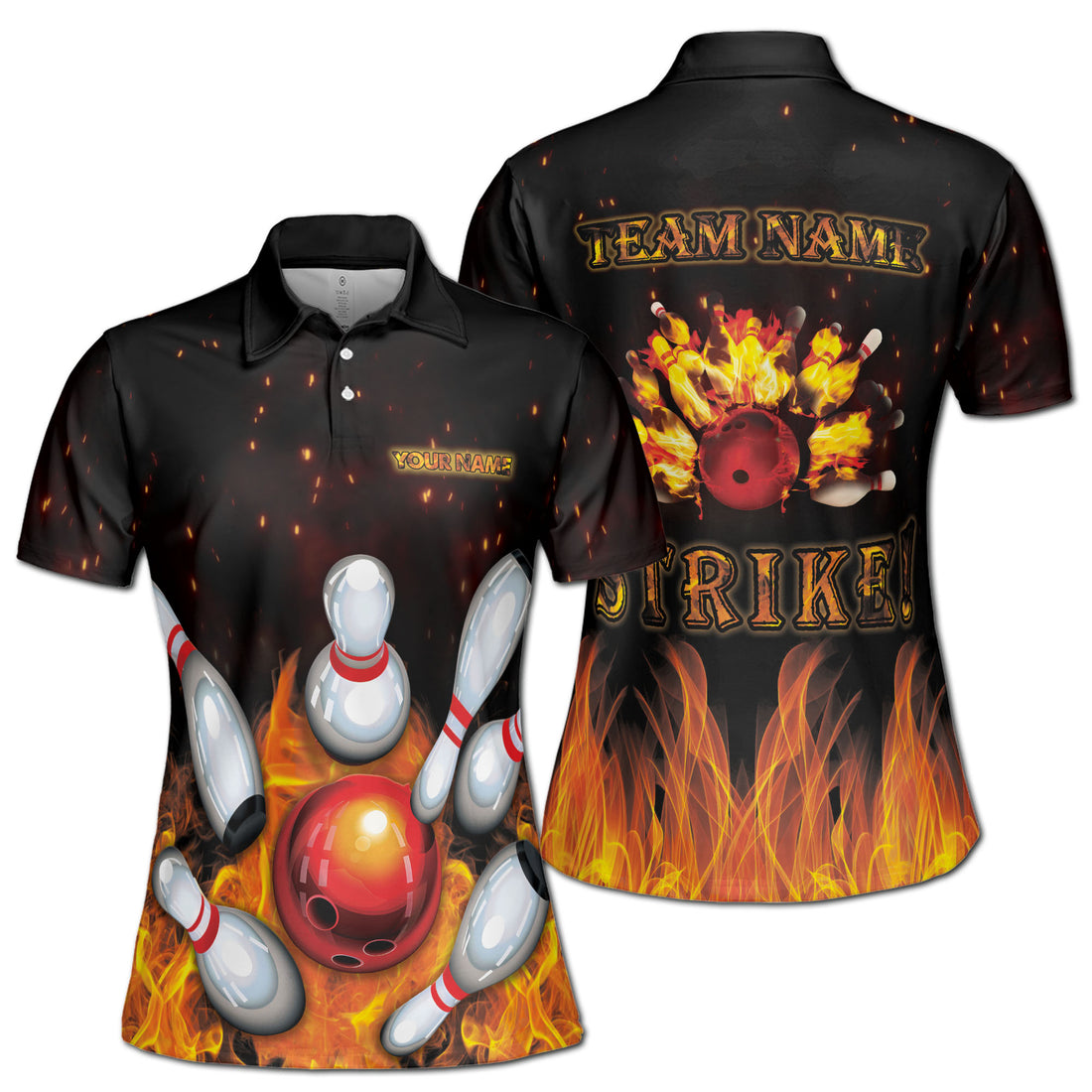 Personalized Bowling Strike Play On Fire Women's Polo Shirt S-5XL