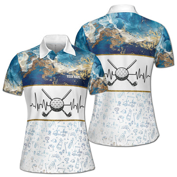 Custom Name Blue Veinstone Golf Pattern Women's Polo Shirt S--5XL