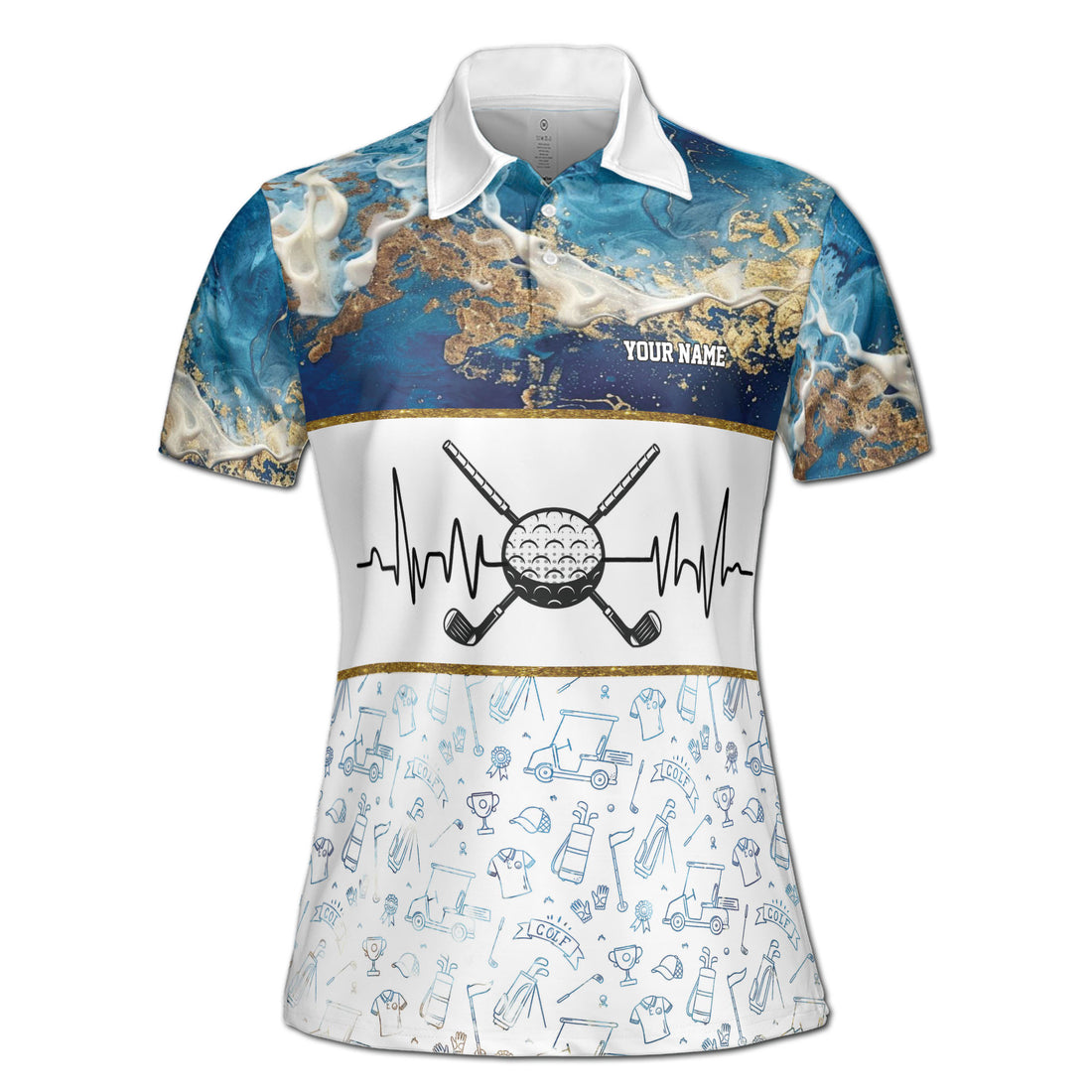 Custom Name Blue Veinstone Golf Pattern Women's Polo Shirt S--5XL