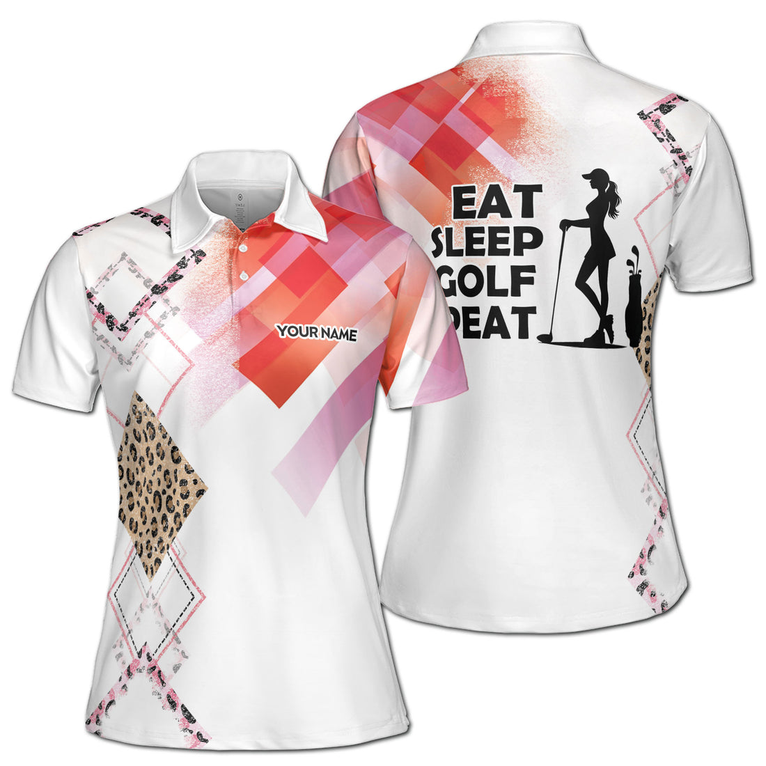 Custom Name Argyle Eat Sleep Golf Repeat Women's Polo Shirt S-5XL