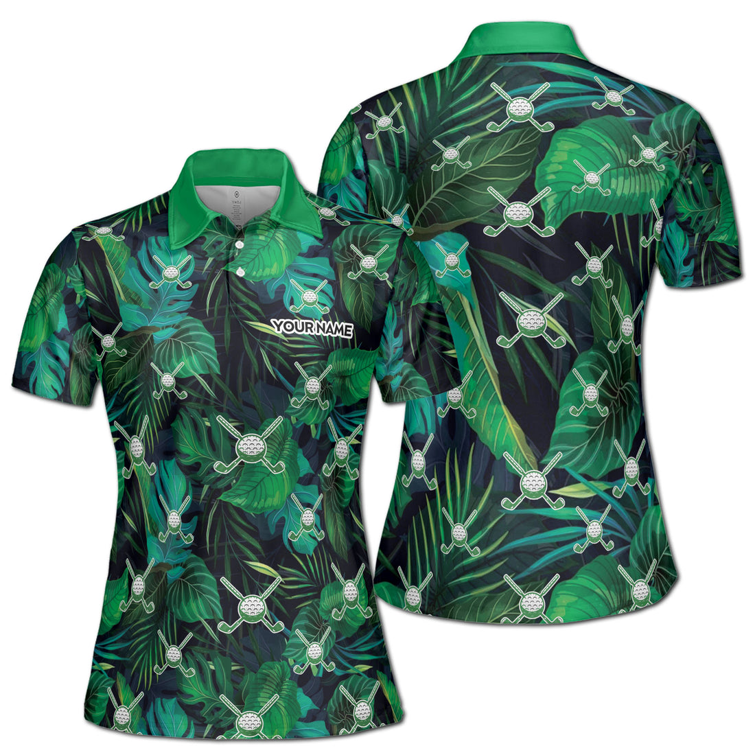 Custom Green Tropical Palm Leaf Golf Lover Women's Polo Shirt S-5XL