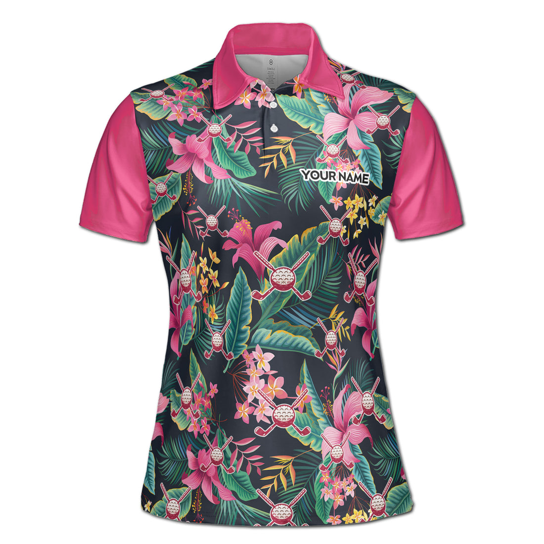 Custom Name Pink Floral Golfer Women's Polo Shirt S-5XL