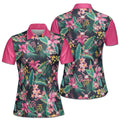 Custom Name Pink Floral Golfer Women's Polo Shirt S-5XL