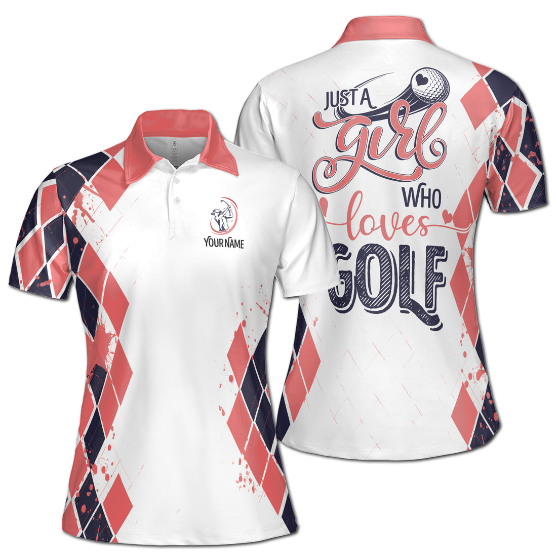 Custom Name Pink Spatter Just A Girl Who Loves Golf Women's Polo Shirt S-5XL