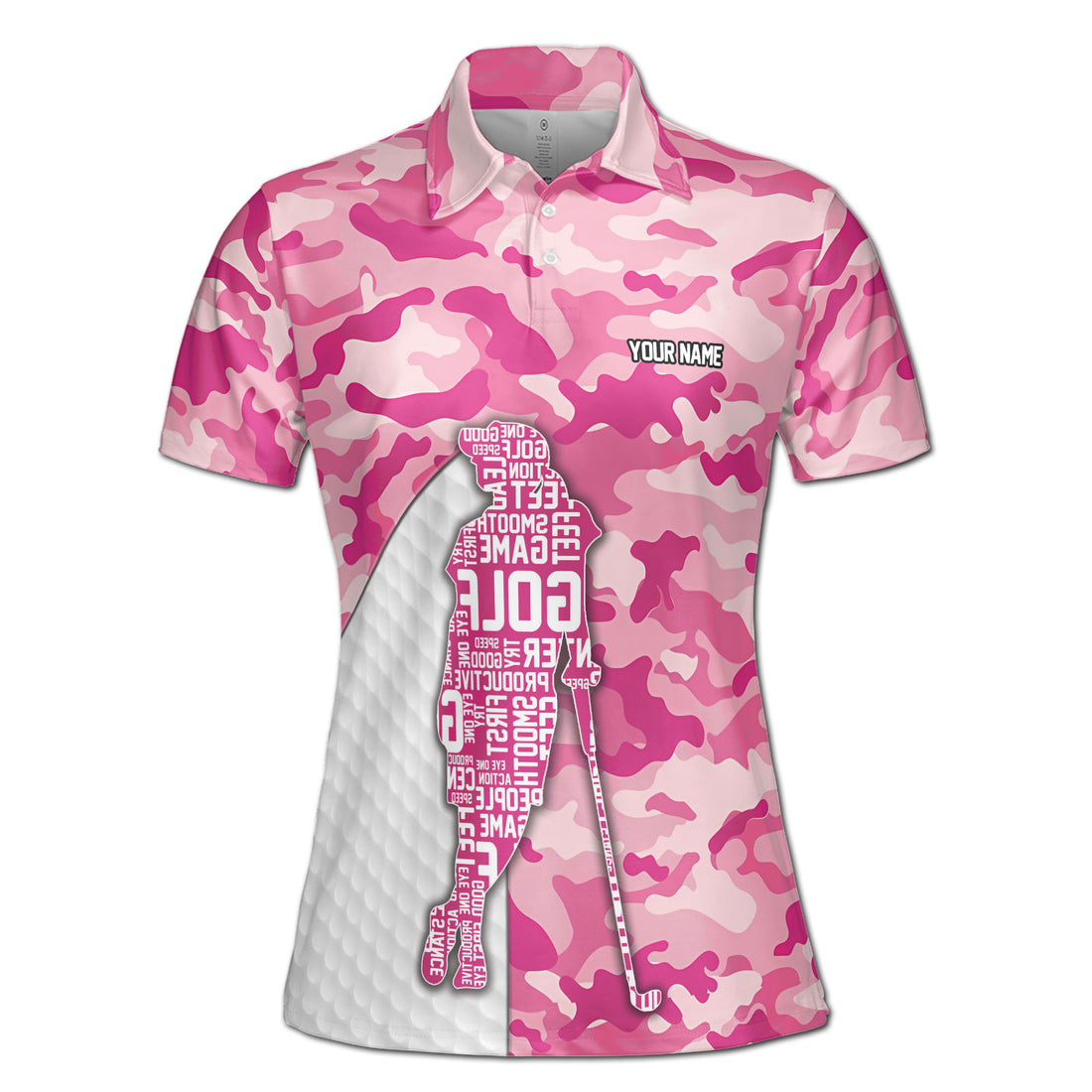 Custom Name Pink Camo Lady Golfer Women's Polo Shirt S-5XL