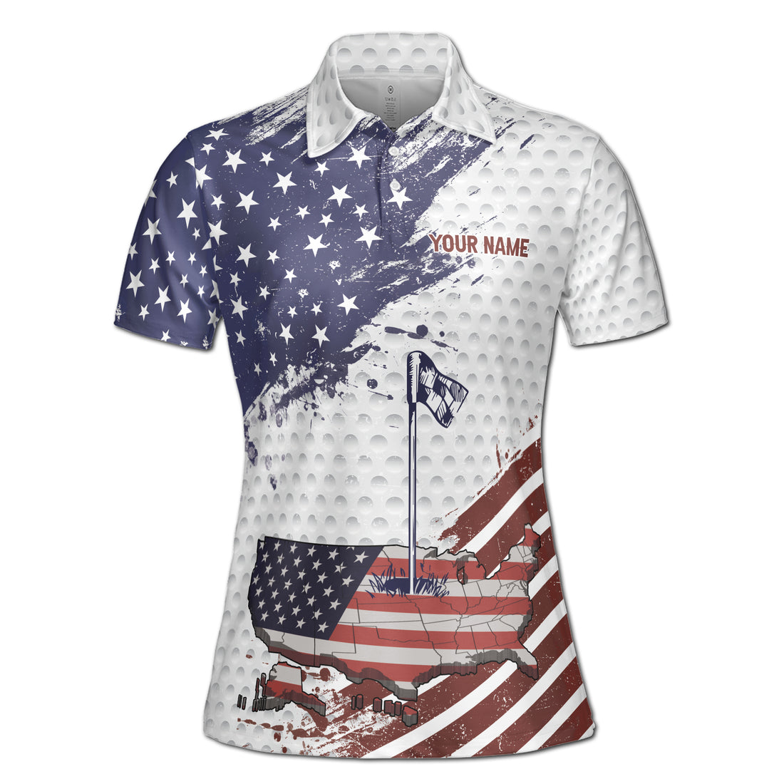 Custom Name Retro America Pattern Golf Vintage Women's Polo Shirt S-5XL