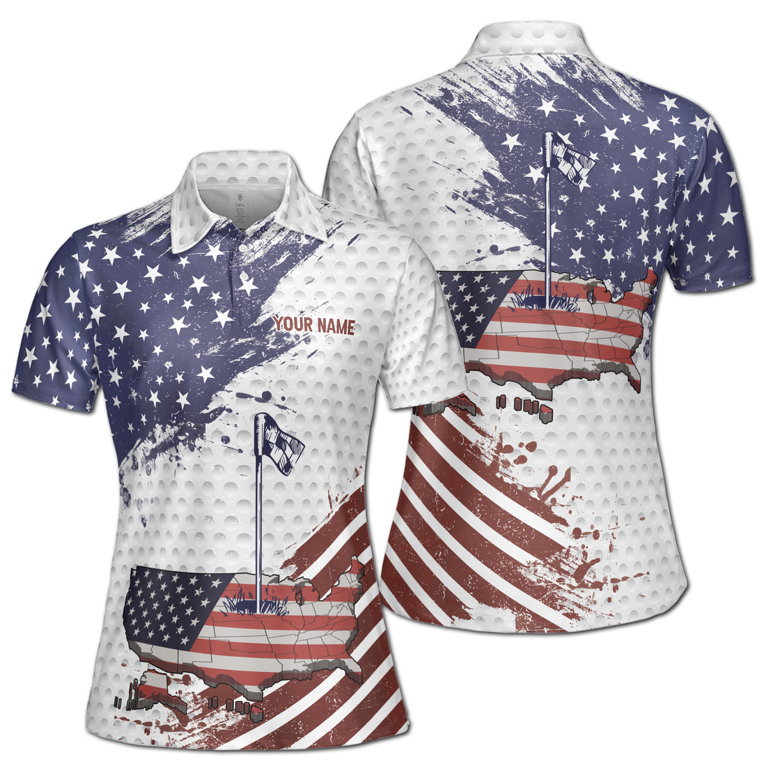 Custom Name Retro America Pattern Golf Vintage Women's Polo Shirt S-5XL
