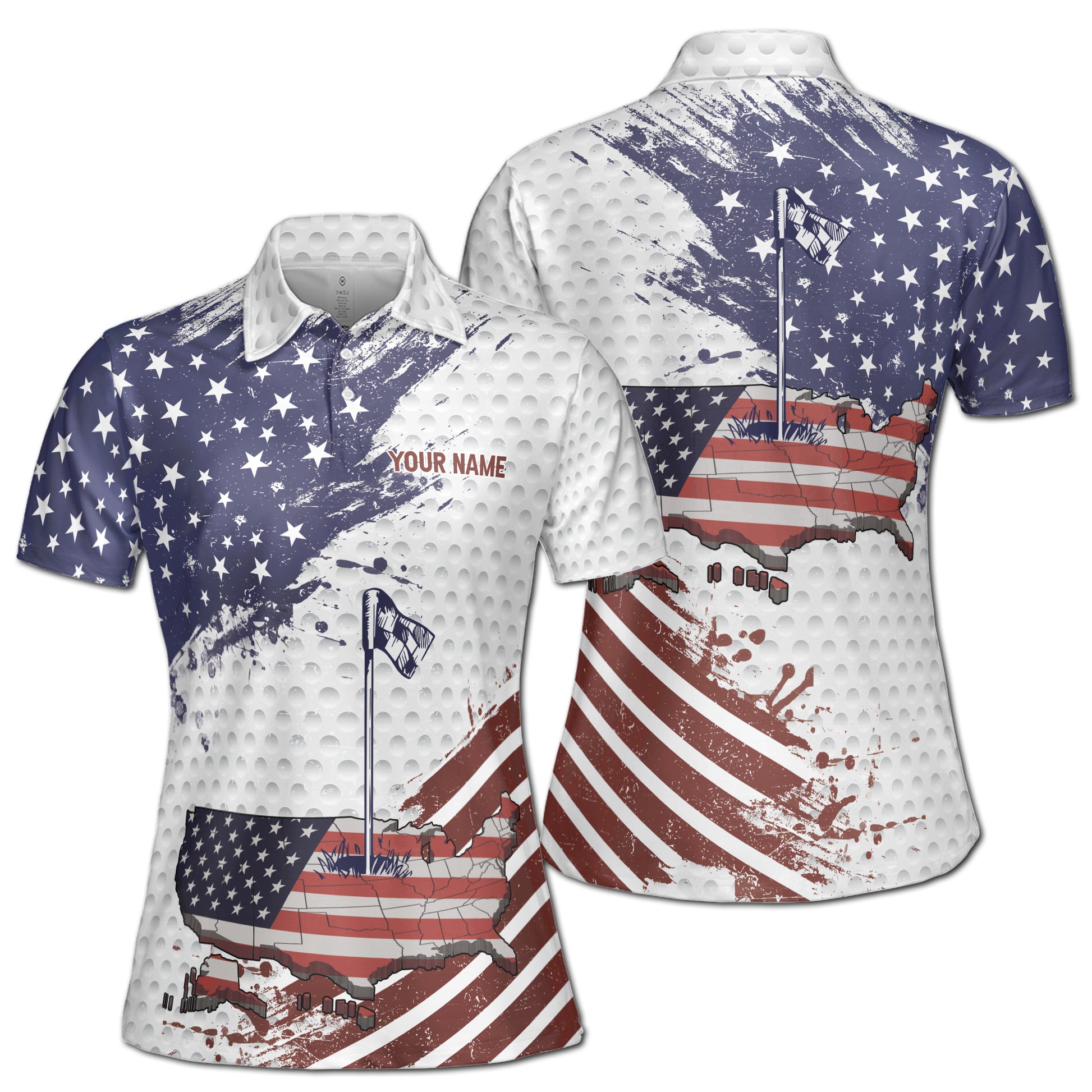 Custom Name Retro America Pattern Golf Vintage Women's Polo Shirt S-5XL