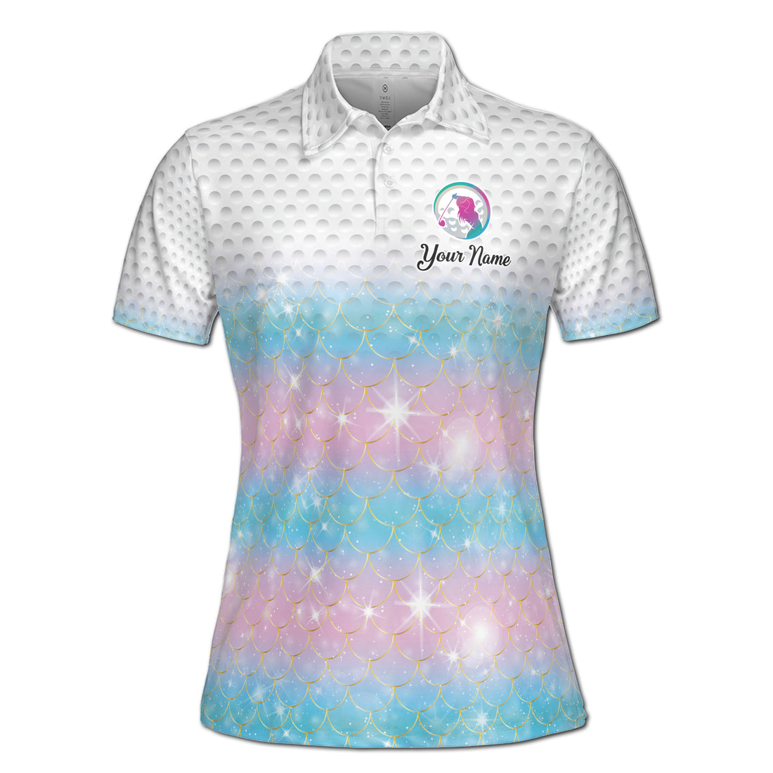 Custom Name Rainbow Mermaid Pattern Golfer Women's Polo Shirt S-5XL
