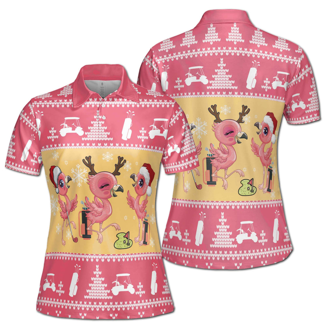 Funny Adorable Flamingo Play Golf Happy Chrismast Women's Polo Shirt S-5XL