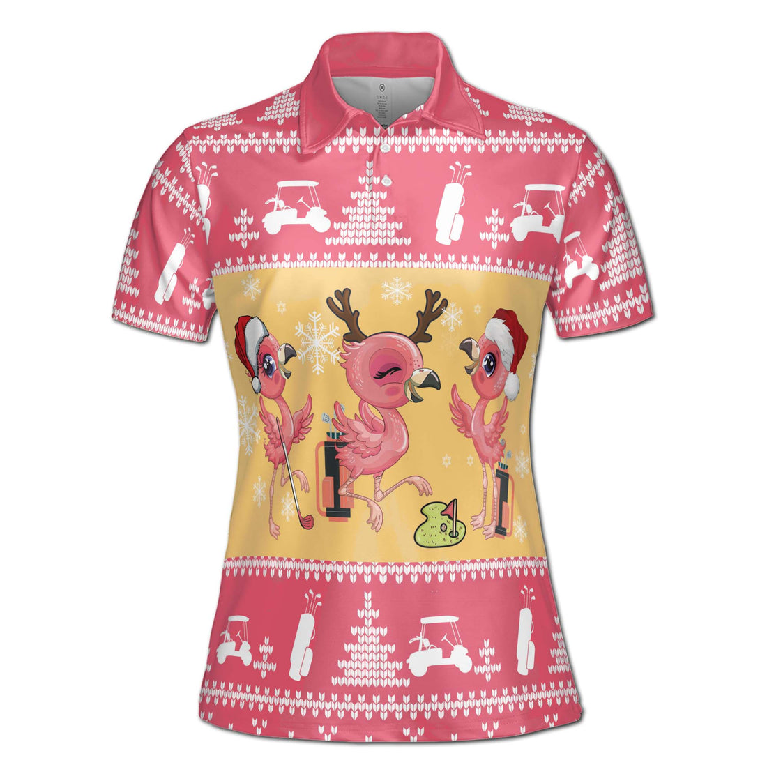 Funny Adorable Flamingo Play Golf Happy Chrismast Women's Polo Shirt S-5XL