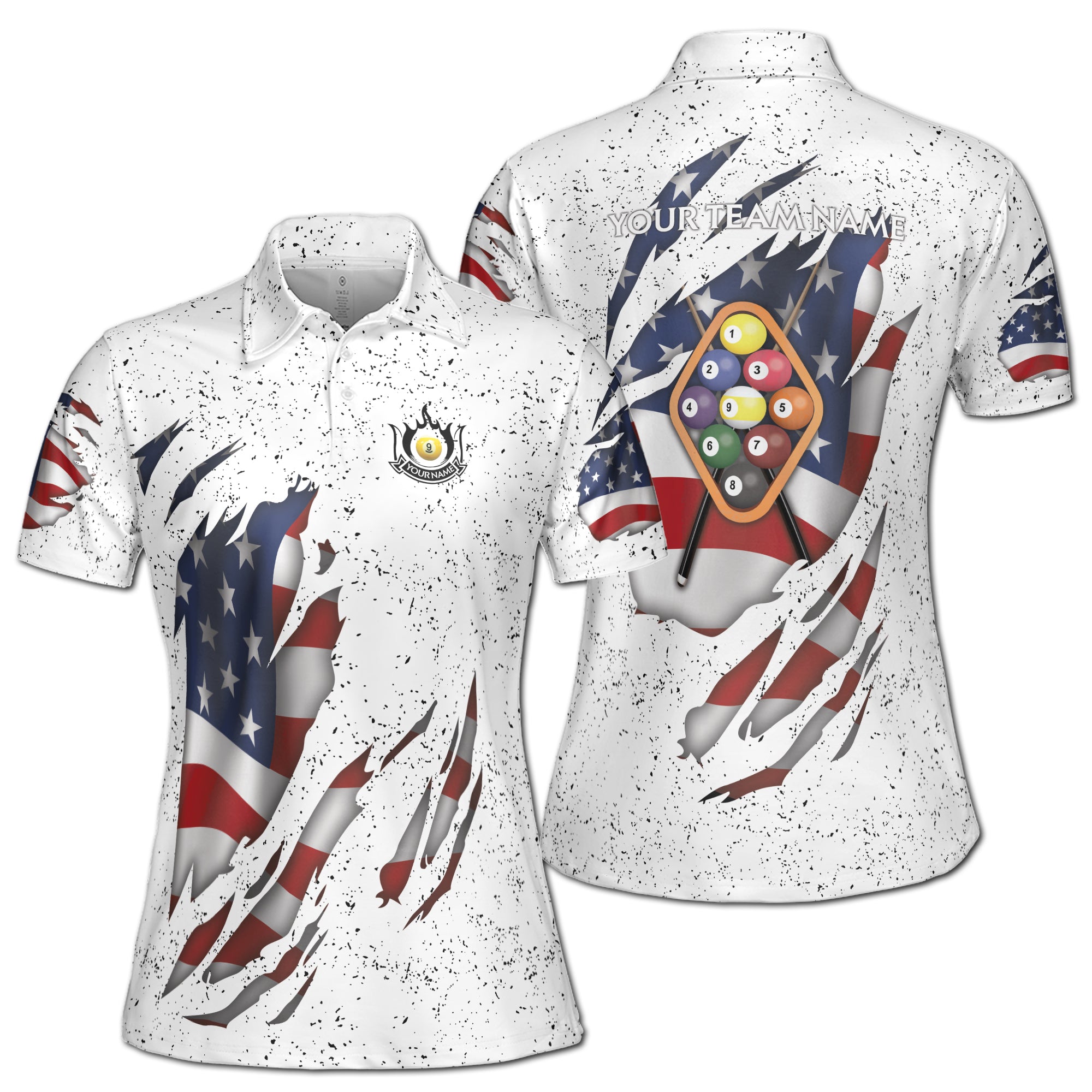 Custom Billiard 9 Ball Pool White Women's Polo Shirts, Billiard Women's Polo Shirts S-5XL