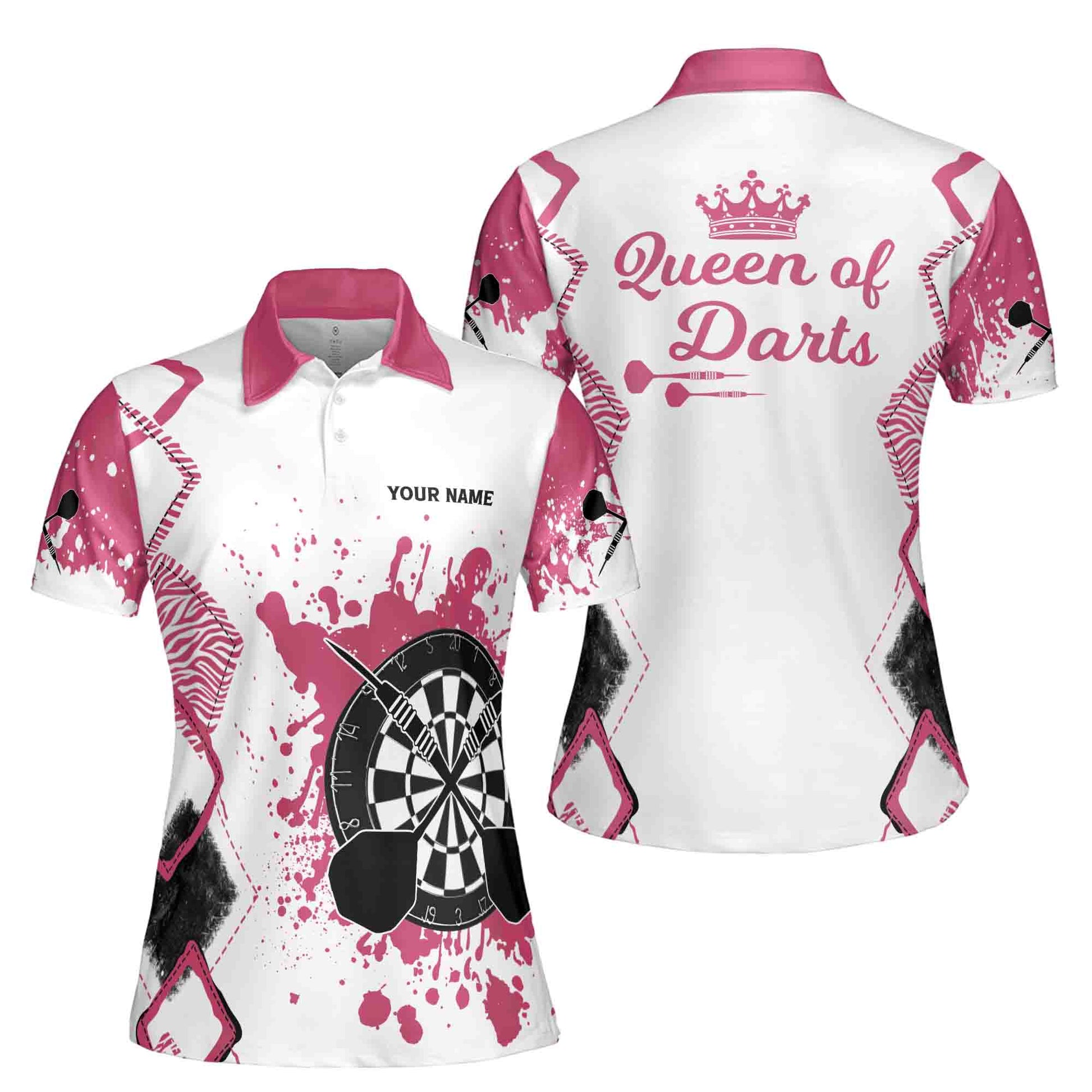 Custom Name Queen of Darts Colorful Spatter Women's Polo Shirt S-5XL