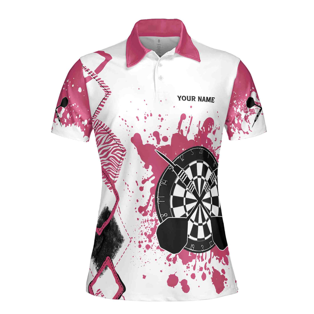 Custom Name Queen of Darts Colorful Spatter Women's Polo Shirt S-5XL