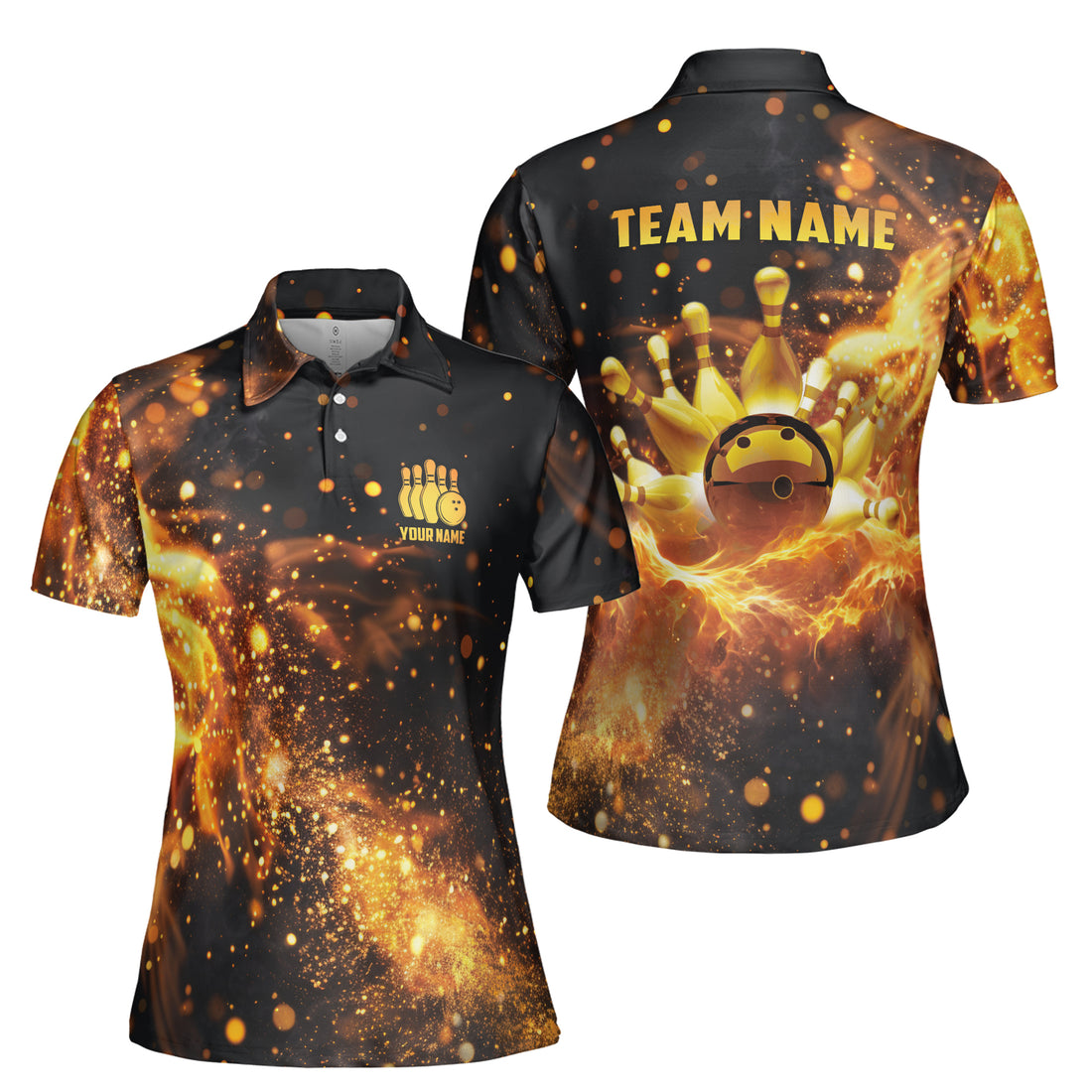 Custom Name Flaming Art Pickleball Bowling Dart Women's Polo Shirt S-5XL
