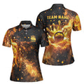 Custom Name Flaming Art Pickleball Bowling Dart Women's Polo Shirt S-5XL