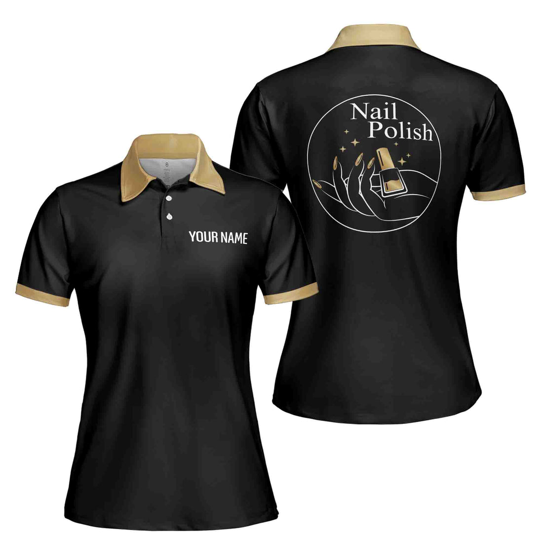 Custom Name Nail Polish Black with Gold Women's Polo S-5XL