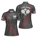 Customized Name Gray Camouflage American Flag Pickleball Women's Polo Shirt S-5XL