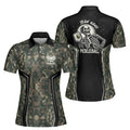 Personalized Name Camo Pattern Skull Plays Pickleball Women's Polo Shirt S-5XL
