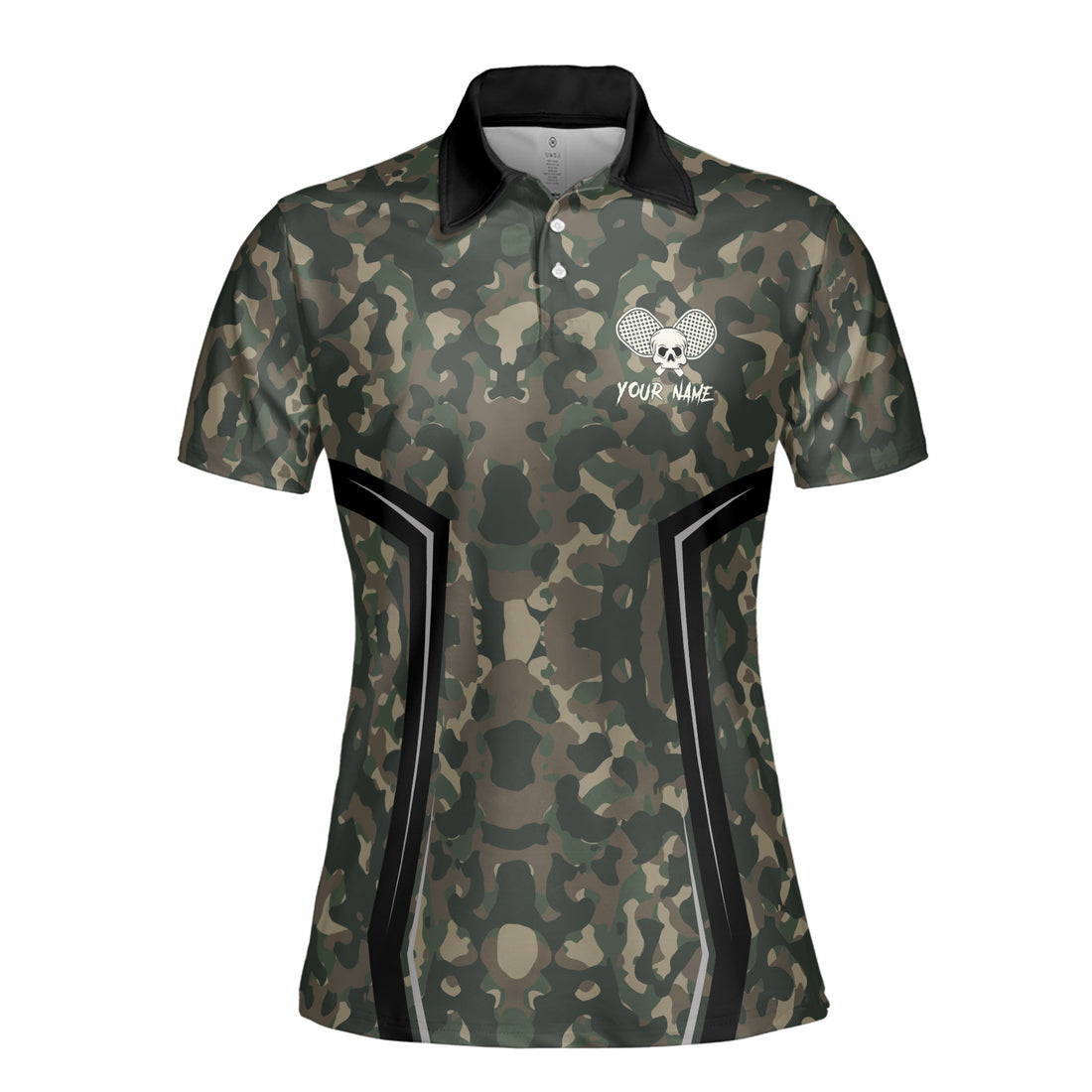 Personalized Name Camo Pattern Skull Plays Pickleball Women's Polo Shirt S-5XL