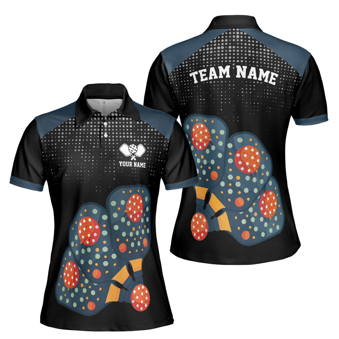 Customized Name Funny Colorful Pickleball Team Custom Women's Polo Shirt S-5XL