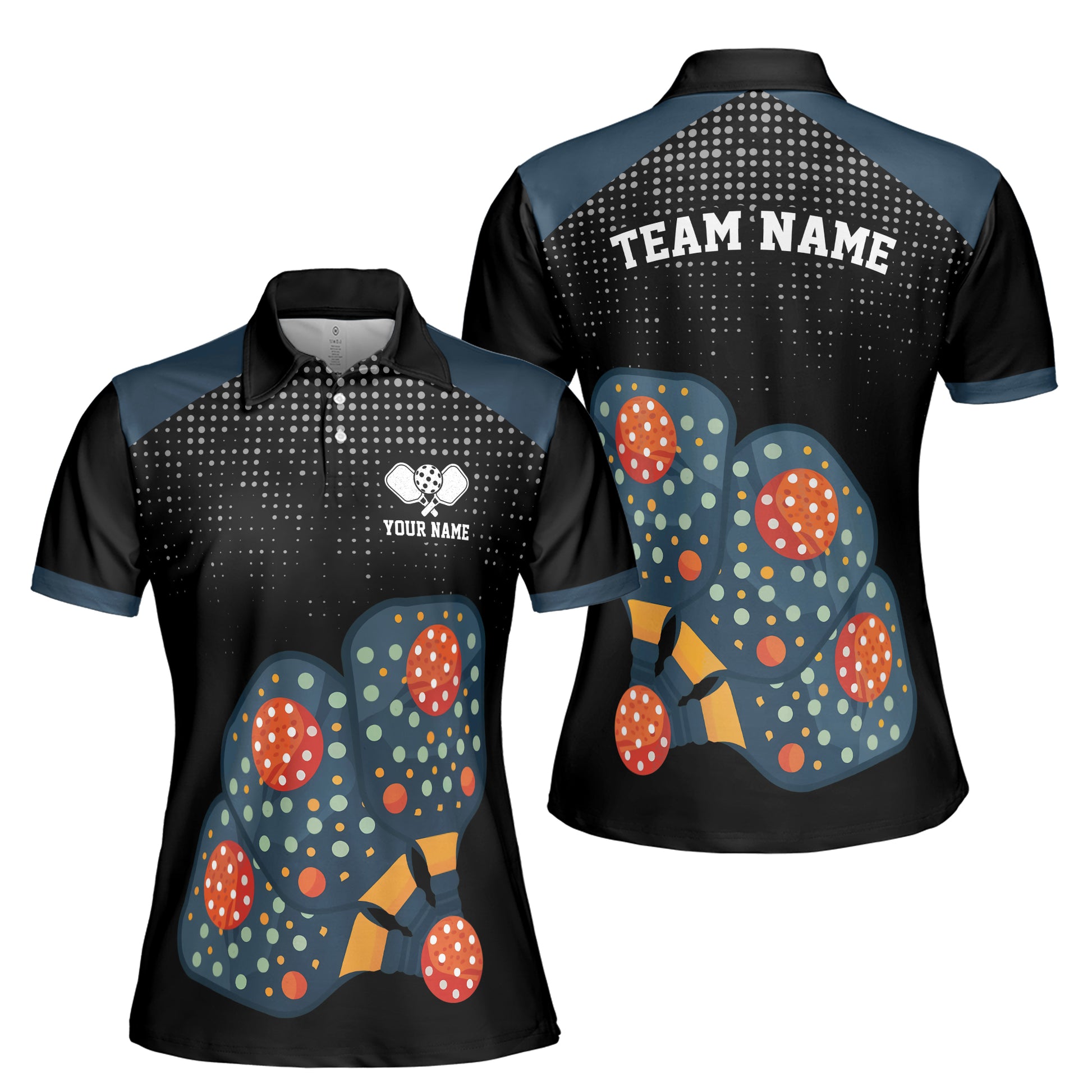 Customized Name Funny Colorful Pickleball Team Custom Women's Polo Shirt S-5XL
