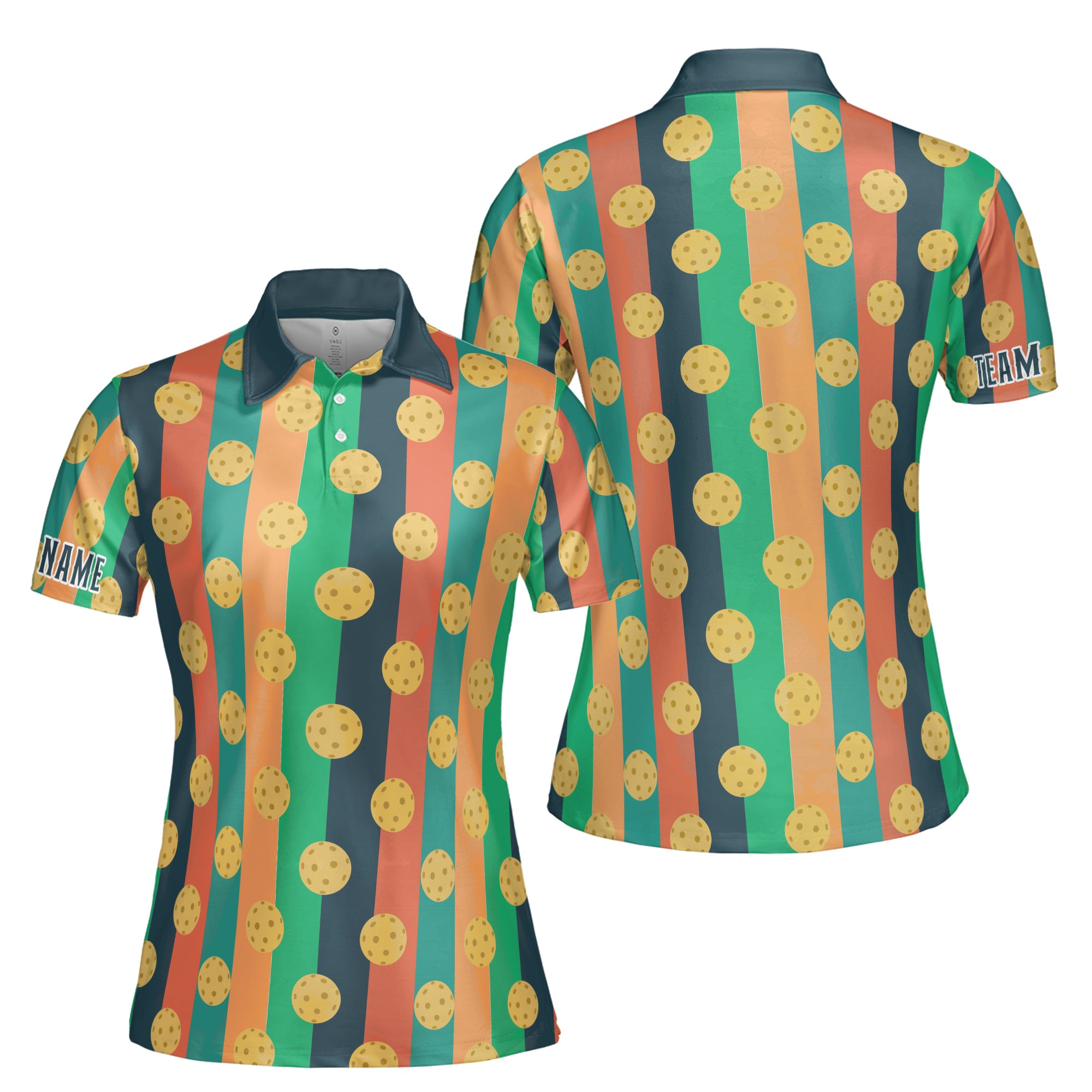 Customized Name Funny Retro Pickleball Pattern Women's Polo Shirt S-5XL