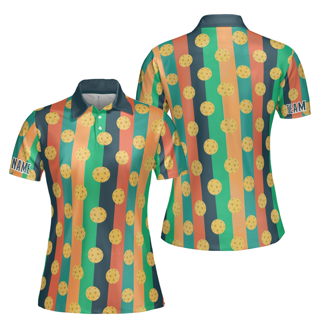 Customized Name Funny Retro Pickleball Pattern Women's Polo Shirt S-5XL