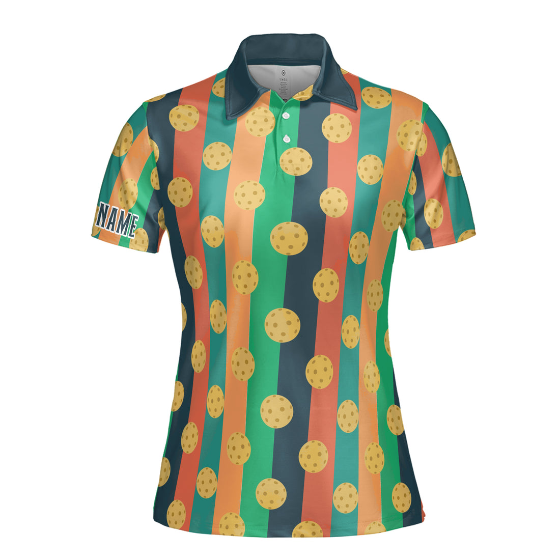 Customized Name Funny Retro Pickleball Pattern Women's Polo Shirt S-5XL