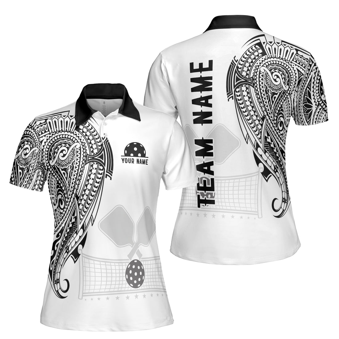 Customized Name Viking Tattoo Tribal Pattern Pickleball Women's Polo Shirt S-5XL