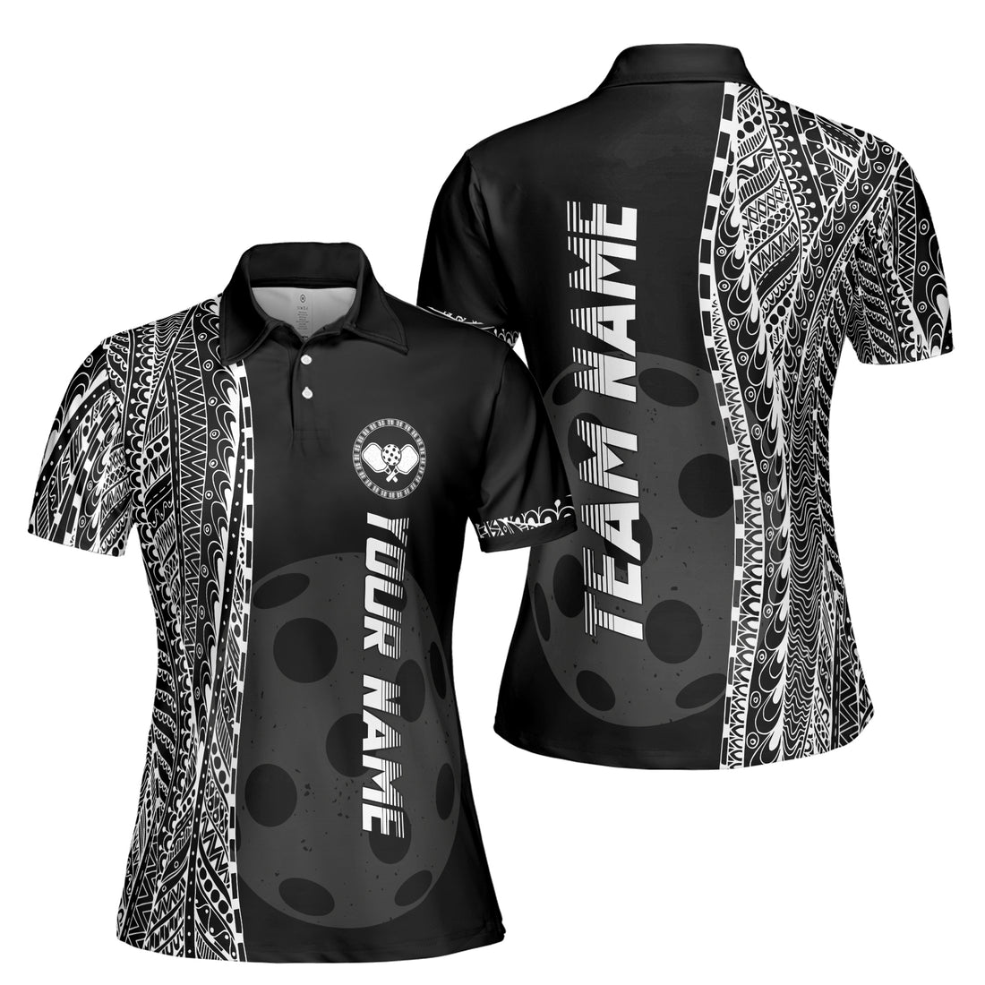 Personalized Name Viking Tribal Art Pickleball Team Women's Polo Shirt S-5XL
