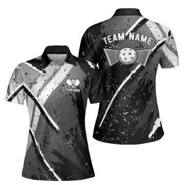 Customized Name Grey Spatter Pickleball Team Play Women's Polo Shirt S-5XL