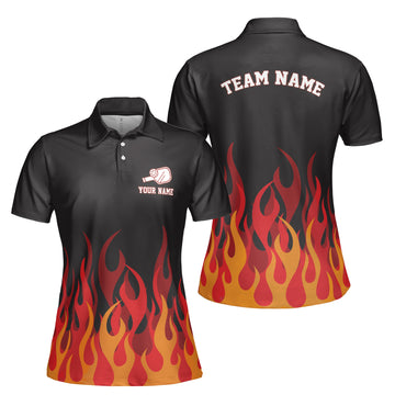 Personalized Name Team Name Pickleball Passion On Fire Women's Polo Shirt S-5XL
