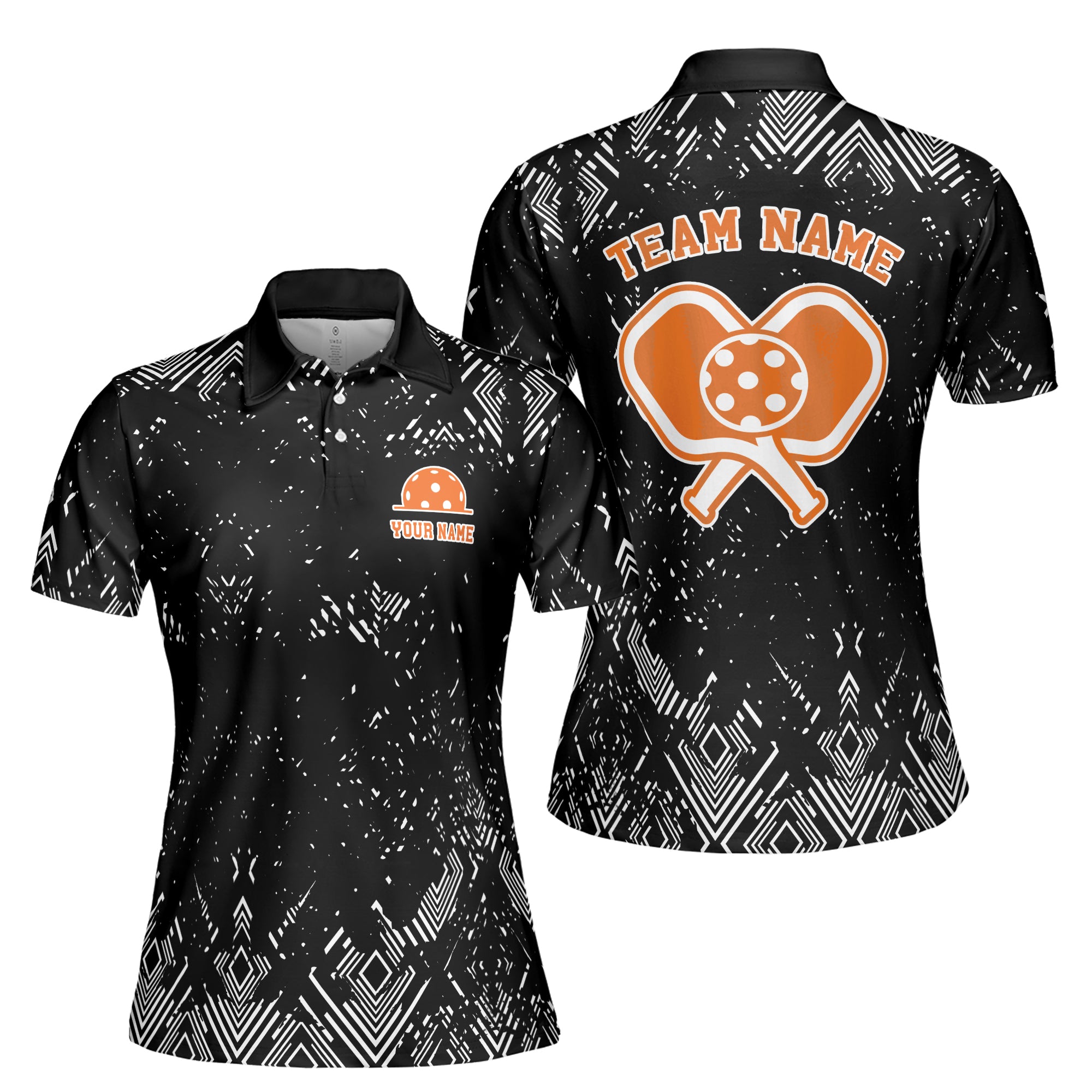 Personalized Black Monochrome Pattern Pickleball Women's Polo Shirt S-5XL