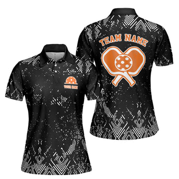 Personalized Black Monochrome Pattern Pickleball Women's Polo Shirt S-5XL