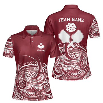Personalized Name Red Viking Tribal Pickleball Women's Polo Shirt S-5XL