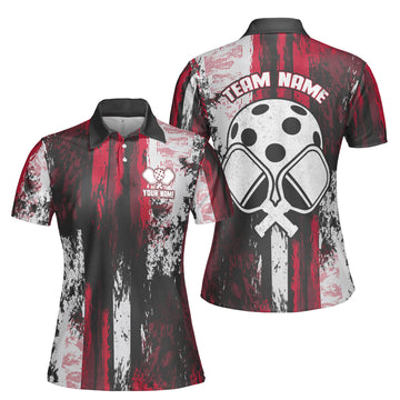 Custom Name Team Name Grunge Art Pickleball Player Women's Polo Shirt S-5XL
