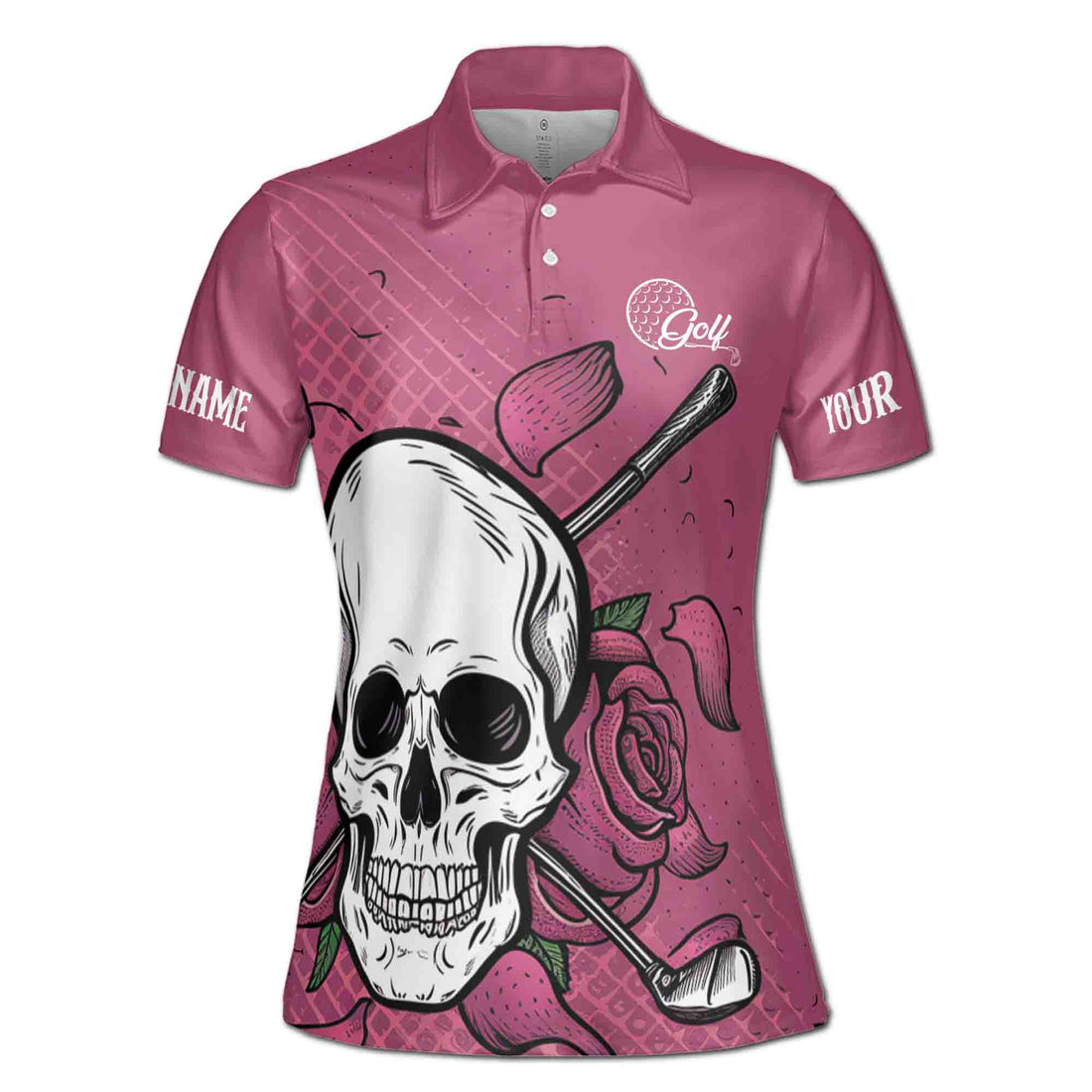 Custom Name Golf with Skull and Rose Women's Polo S-5XL